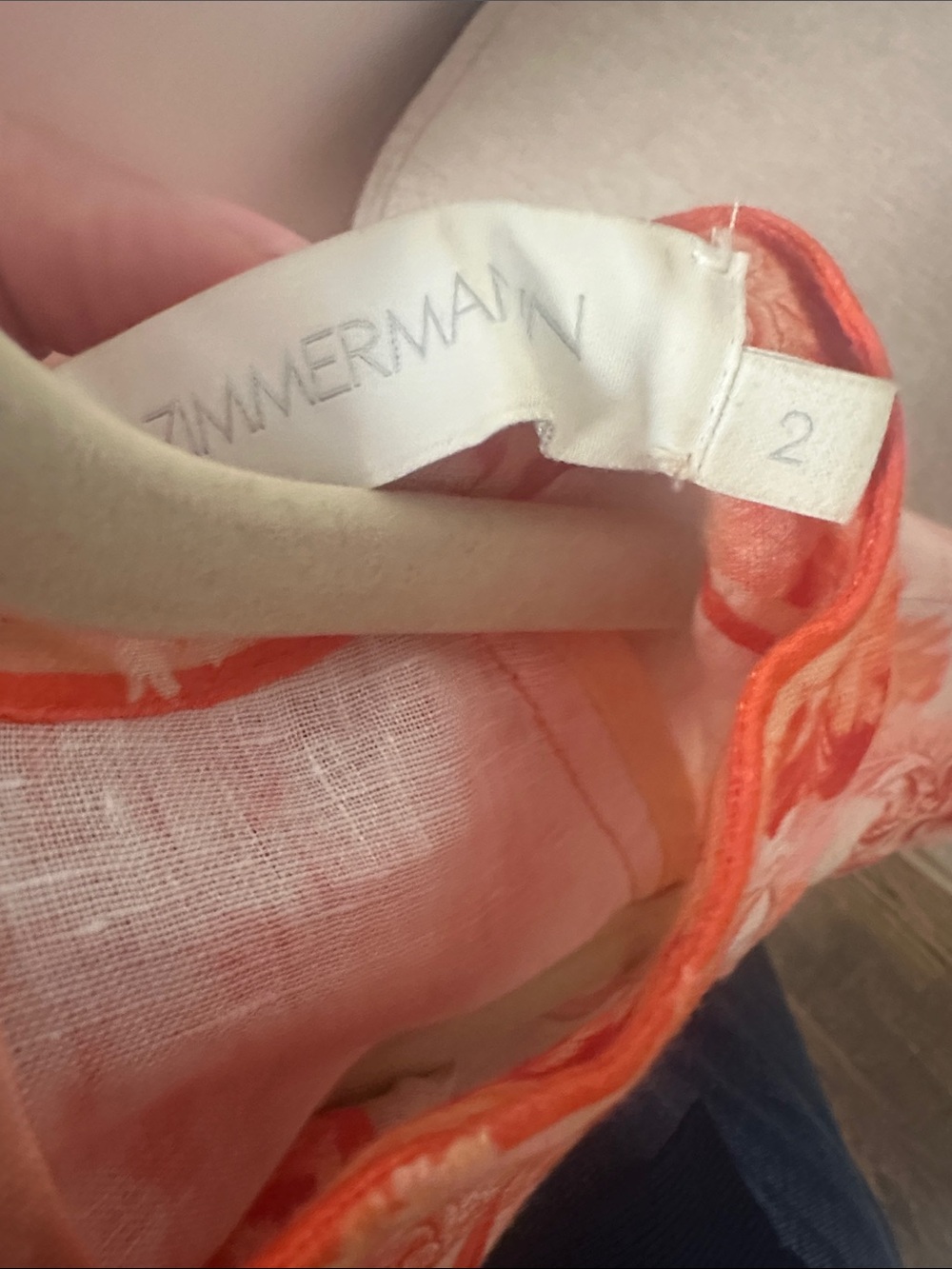 Zimmermann Coral-Red Printed Mini Dress size (2) - Picture 3 of 3